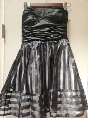 Y2k Betsey Johnson Black Strapless Tea-Length Party Dress